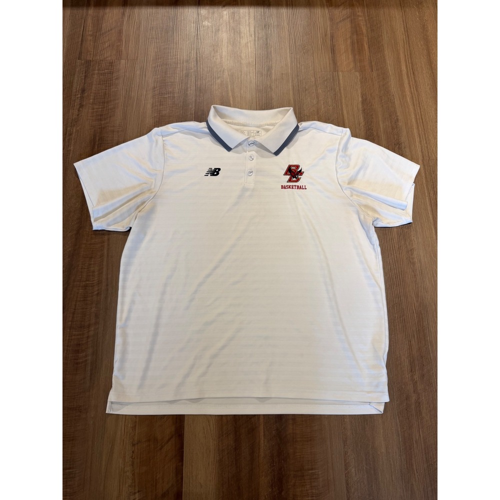 New Balance Polo Mens 2XL White Boston College BC Basketball Short Sleeve Shirt